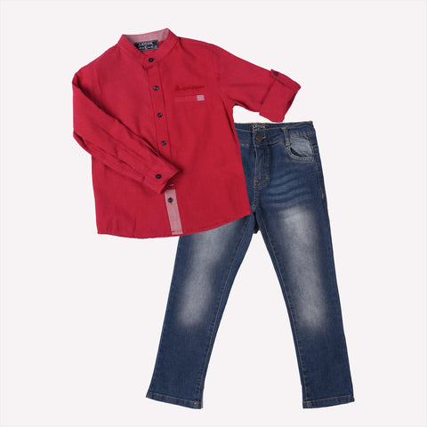 MINIFACE Cool Boys Shirt Set in Red