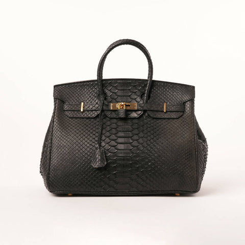 100% Python Leather Handbag With A Lock