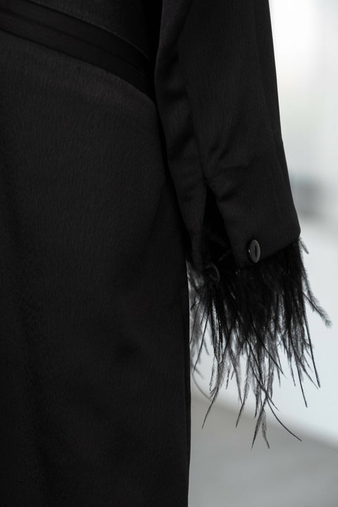 Feather Detailed Tuxedo Dress