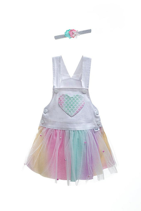 2 Piece Dungaree Dress Set With Pearls